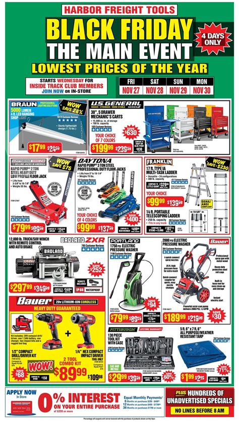 Harbor freight hours black friday - Harbor Freight stores are open seven days a week from 8 a.m. to 8 p.m. Mondays through Saturdays, and from 9 a.m. to 6 p.m. on Sundays. See your local Harbor Freight store for hours on holidays. Visit your local Harbor Freight Tools store today. For the newest coupons for Harbor Freight Tools, visit go.harborfreight.com. 